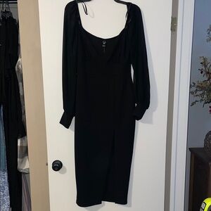 Sweetheart Neckline Black Sheer Long Sleeve Dress